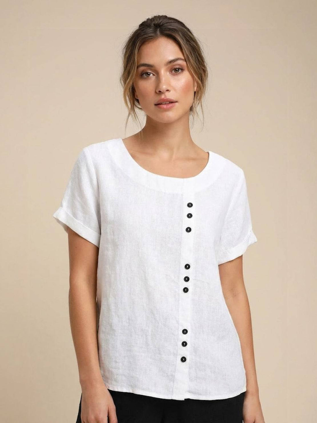 Blouse Femme en Lin Décontractée – Coupe Ample à Boutons Asymétriques