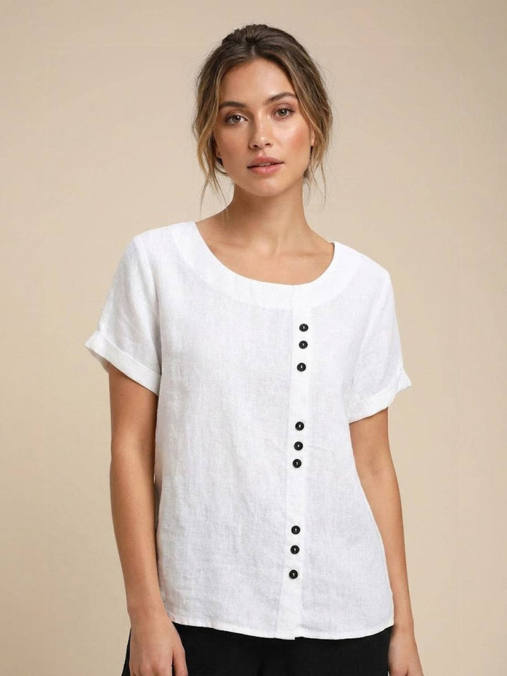 Blouse Femme en Lin Décontractée – Coupe Ample à Boutons Asymétriques