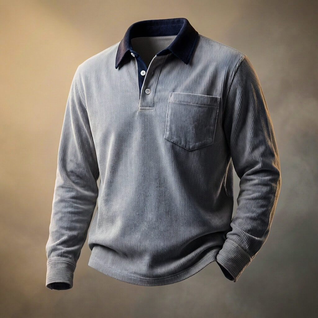 Polo Homme en Velours Côtelé à Manches Longues – Coupe Smart-Casual Décontractée
