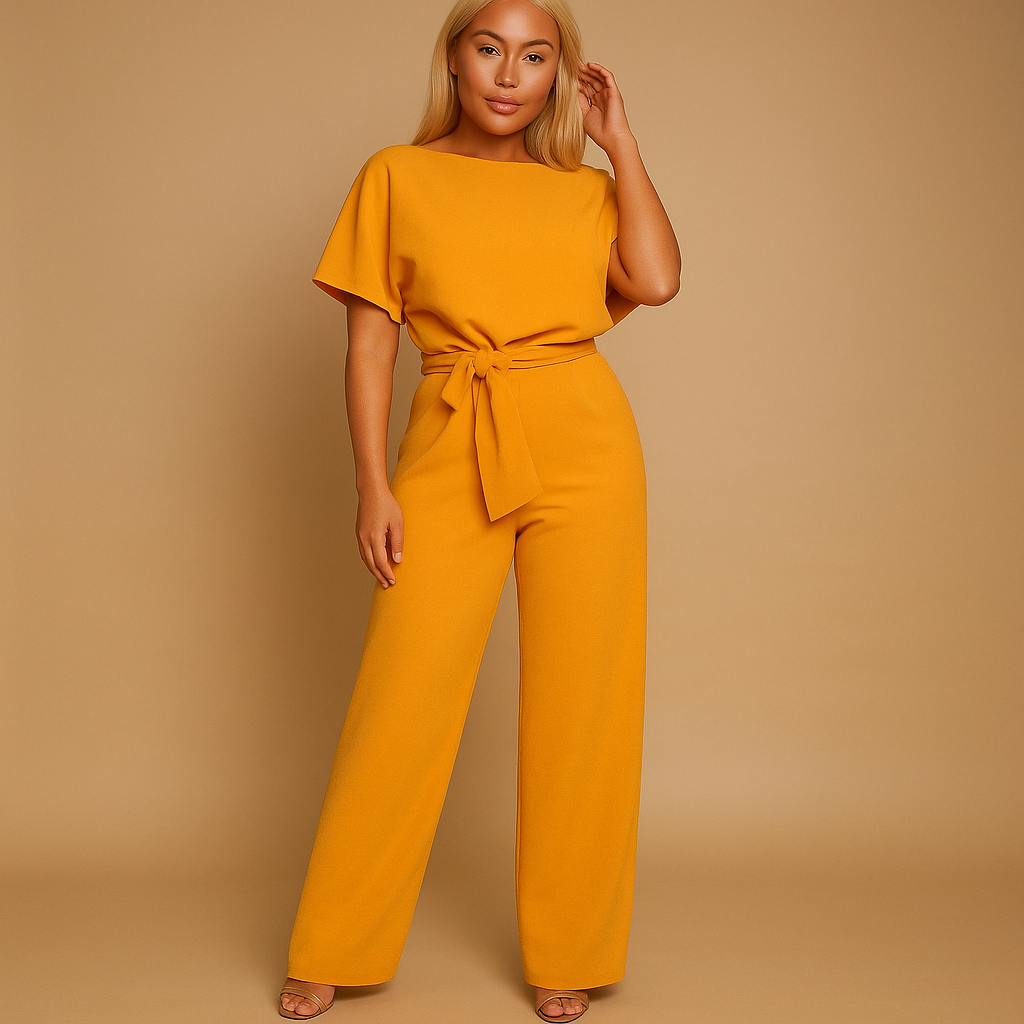 Combinaison Élégante Taille Haute Femme – Coupe Droite Fluide Taille Définie