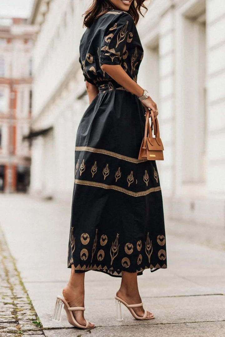 Robe Midi Bohème Femme en Tissu Léger – Taille Définie Silhouette Fluide