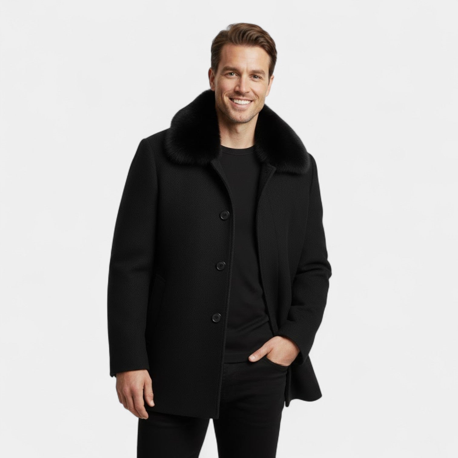 Riche | Manteau trench en laine homme col en fourrure