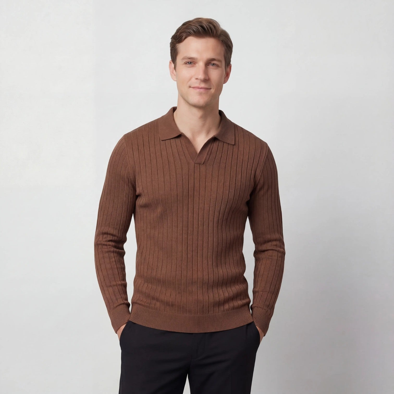 Riche | Polo rayé homme coton manches longues – style coréen minimal