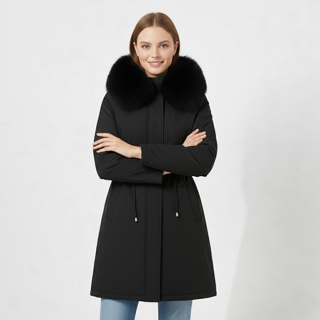 Riche | Veste femme matelassée à capuche en coton et fourrure