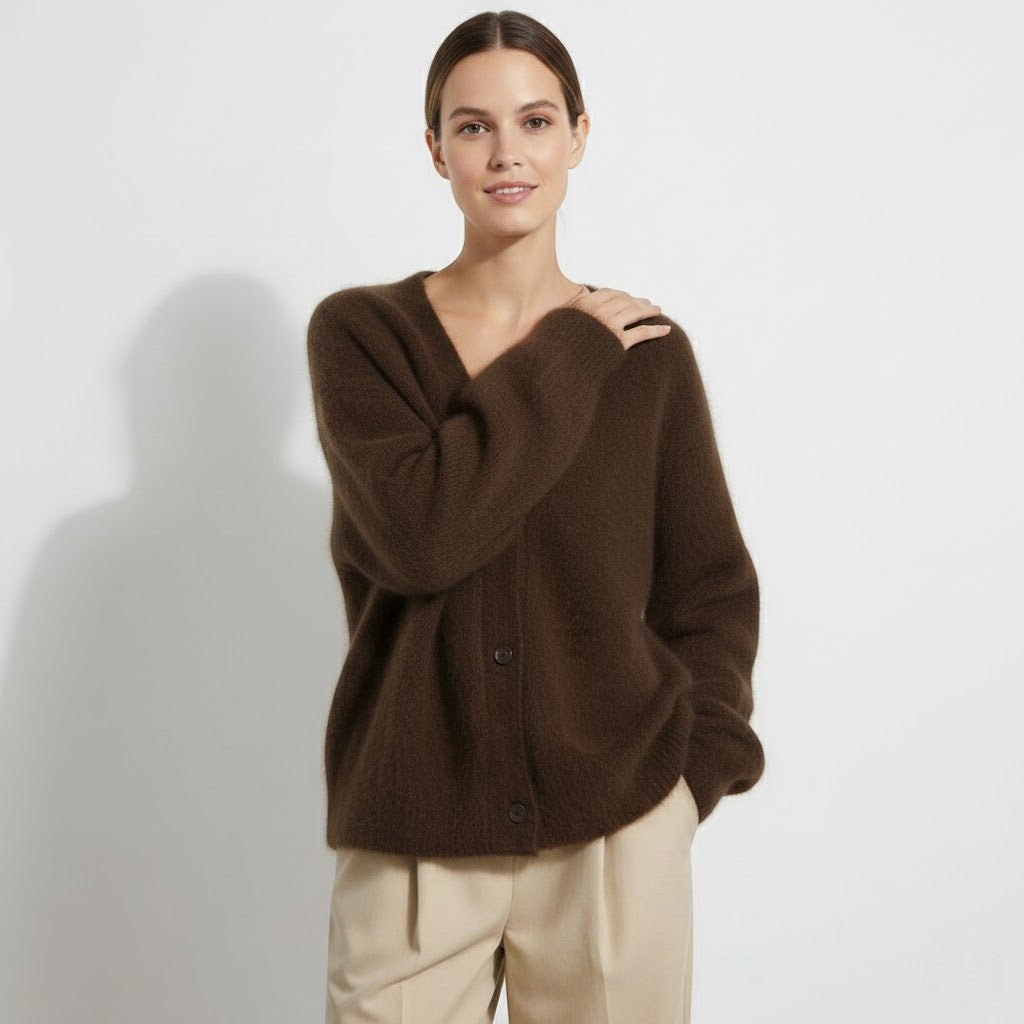 Cardigan femme en maille douce boutonnée – Col en V coupe ample