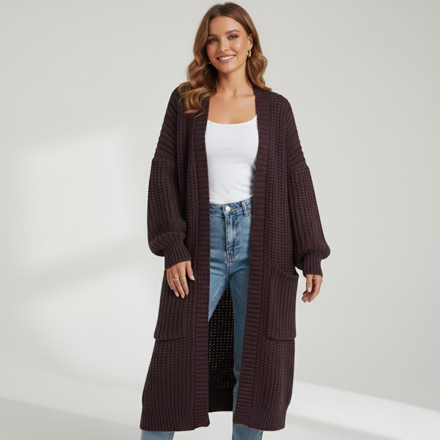 Riche | Manteau femme long en maille tricotée