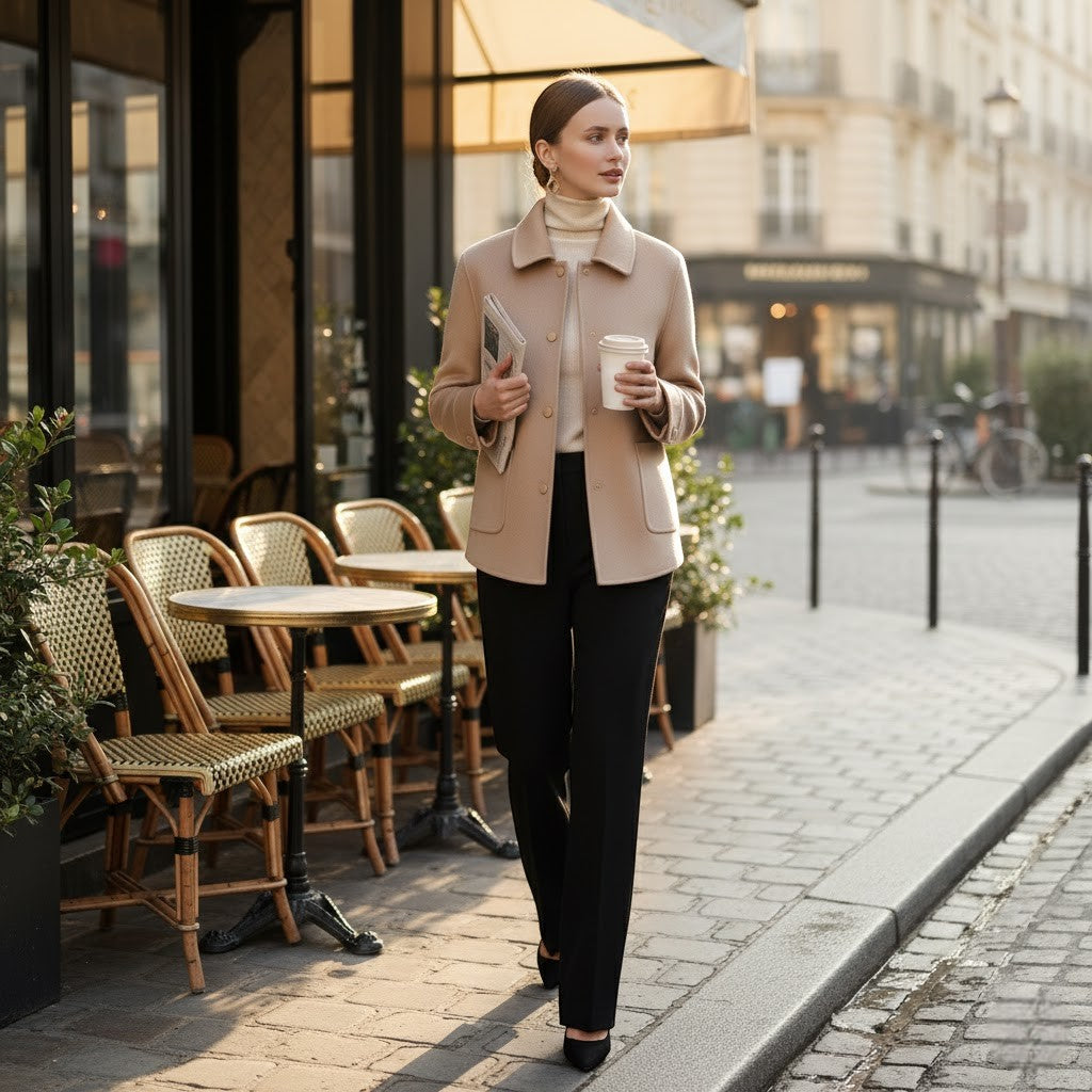 Riche | Manteau d’Hiver Femme en Laine à Col Polo