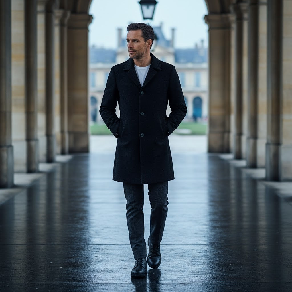 Riche | Manteau Homme en Laine et Velours – Col à Revers Coupe Classique