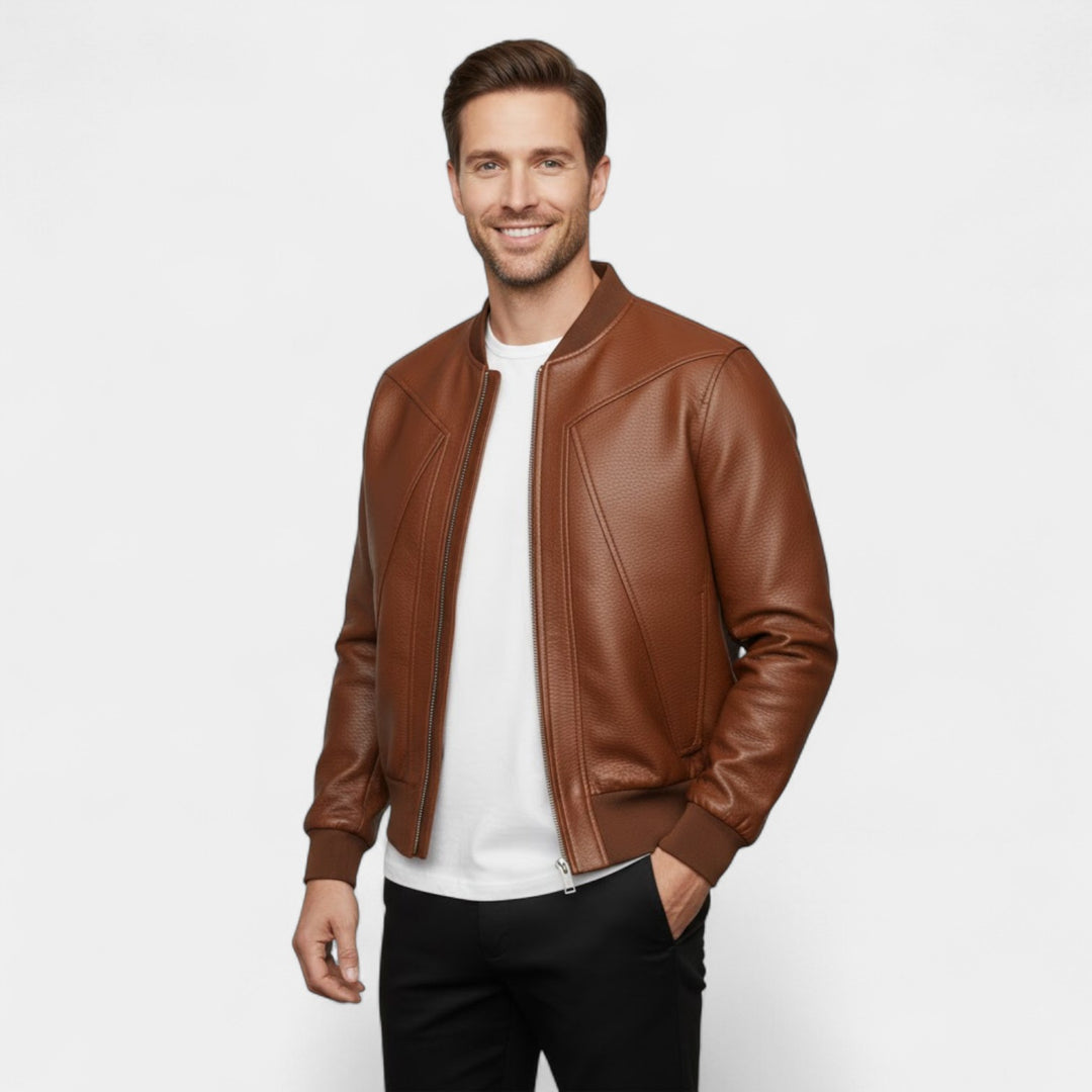 Veste Homme en Cuir Texturé – Coupe Structurée