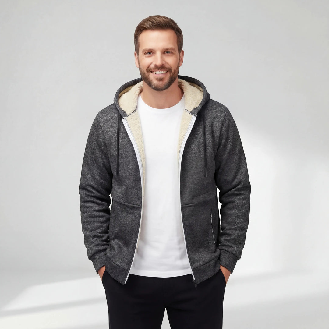 Men's Sherpa Fleece Hooded Cardigan with Zipper – Relaxed Fit