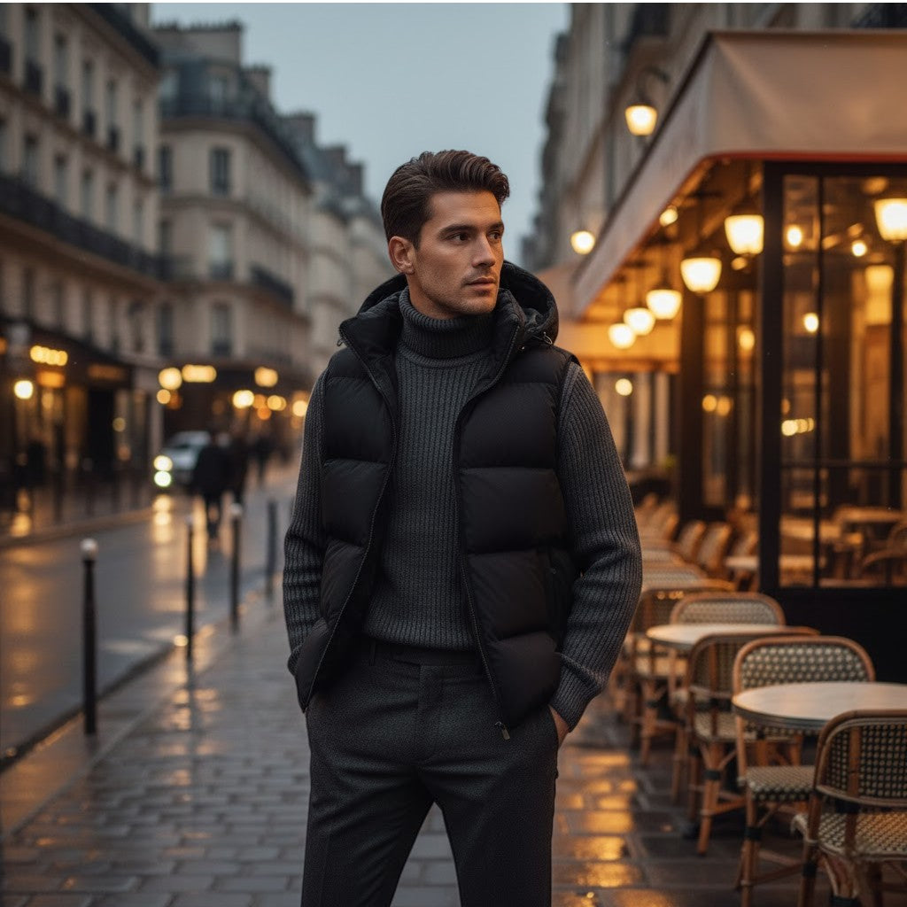 Riche | Gilet sans manches homme coton capuche – thermique épais casual