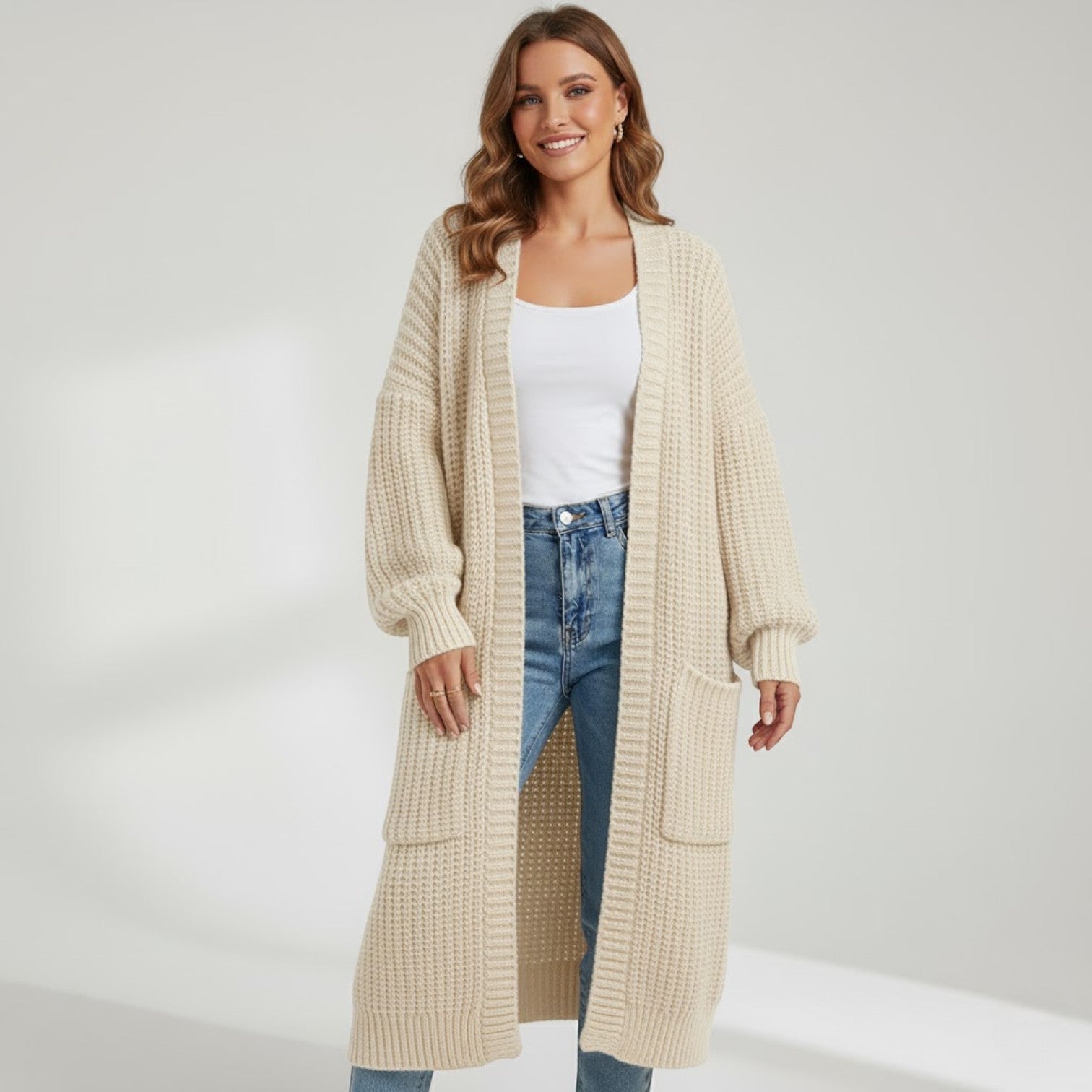 Riche | Manteau femme long en maille tricotée