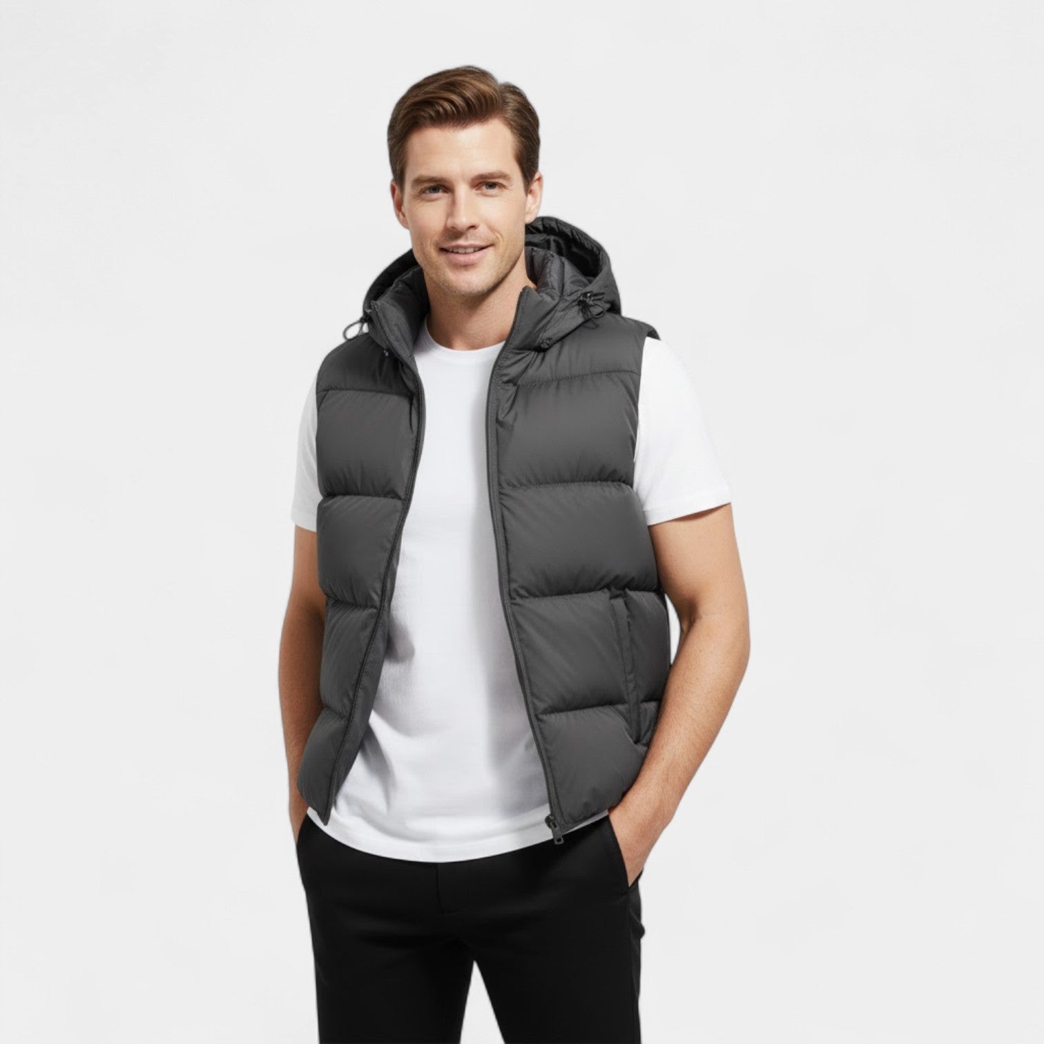 Riche | Gilet sans manches homme coton capuche – thermique épais casual
