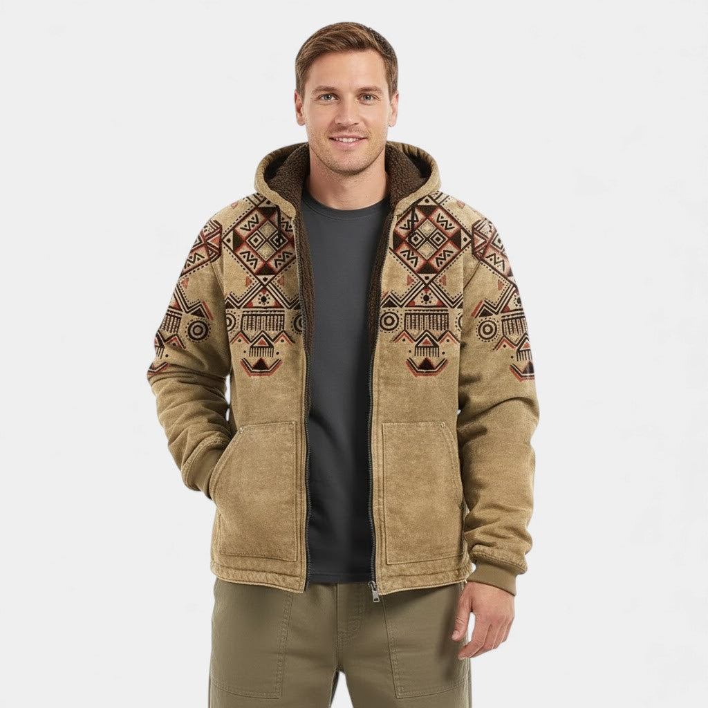 Riche | Cardigan imprimé rétro homme doublé polaire