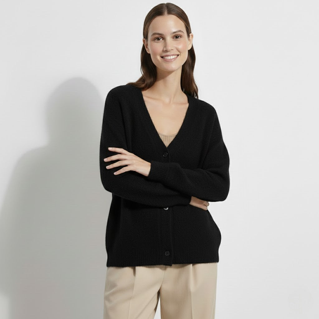 Cardigan femme en maille douce boutonnée – Col en V coupe ample