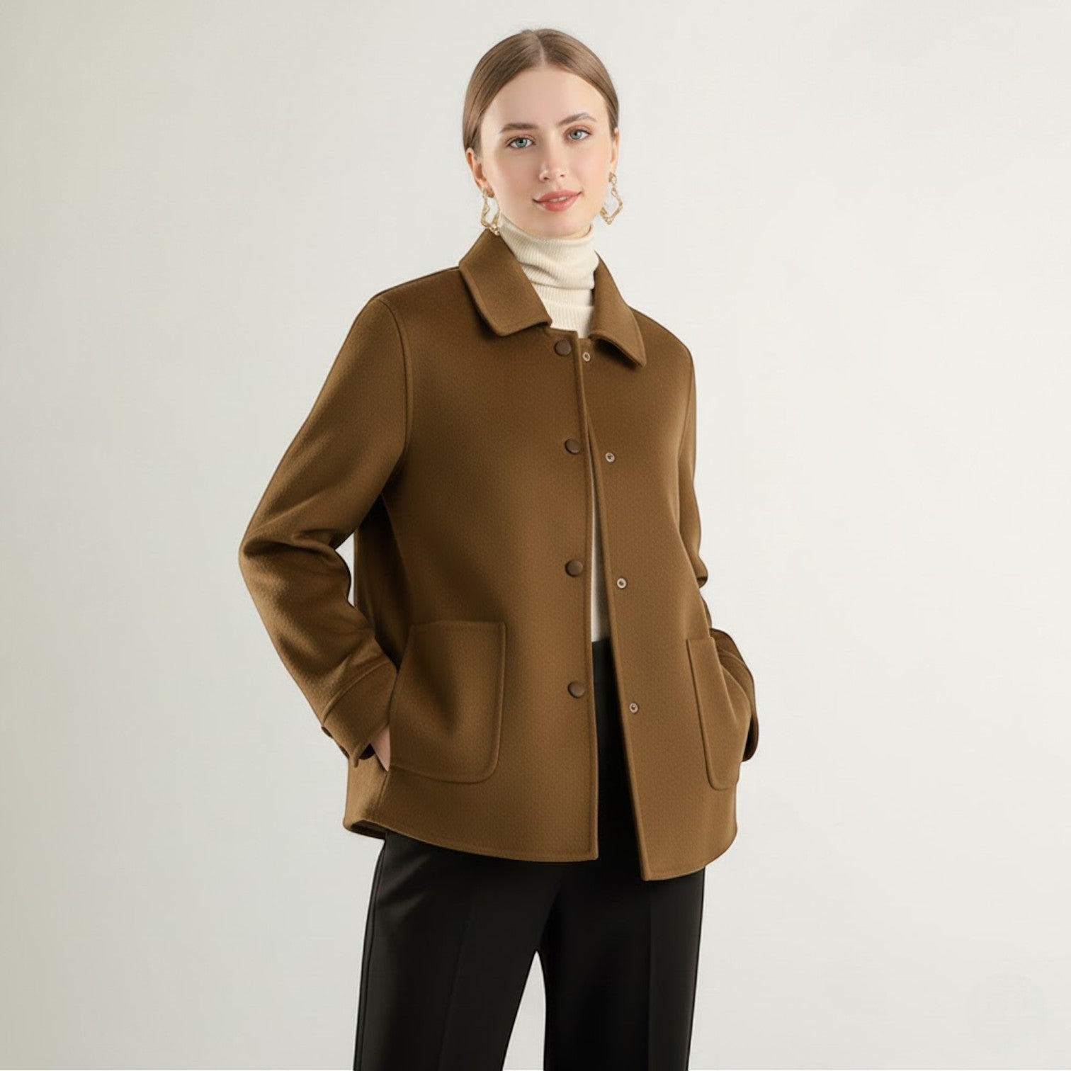 Riche | Manteau d’Hiver Femme en Laine à Col Polo
