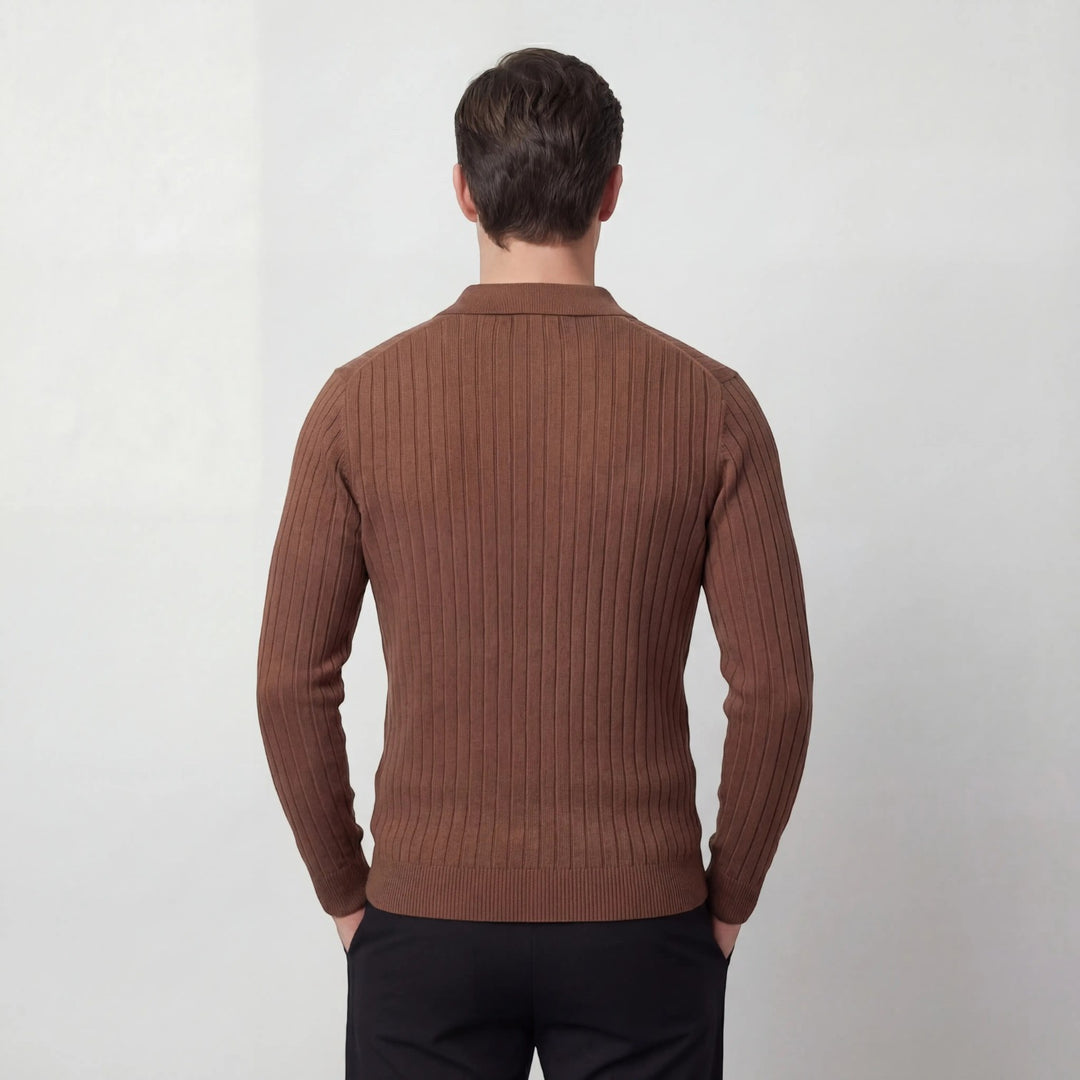 Riche | Polo rayé homme coton manches longues – style coréen minimal