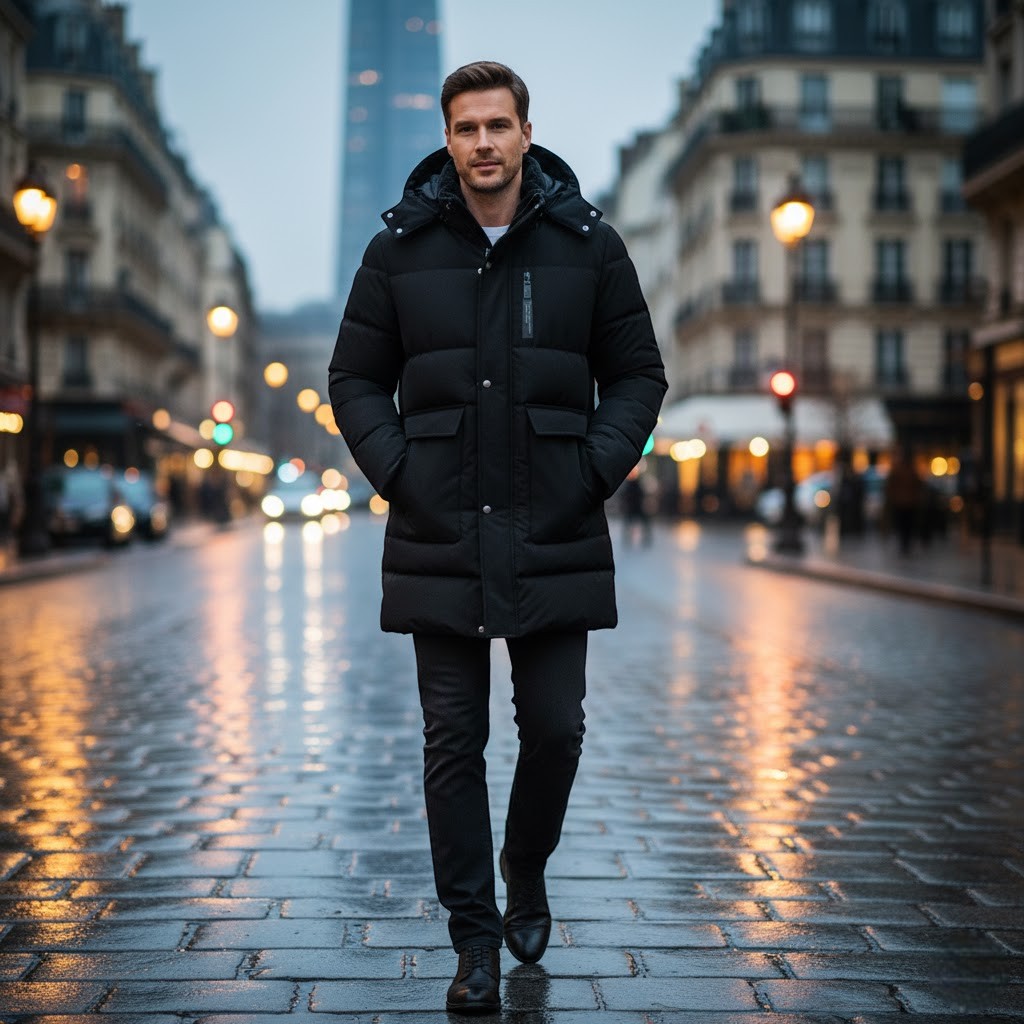 Riche | Manteau long homme en coton doublé polaire