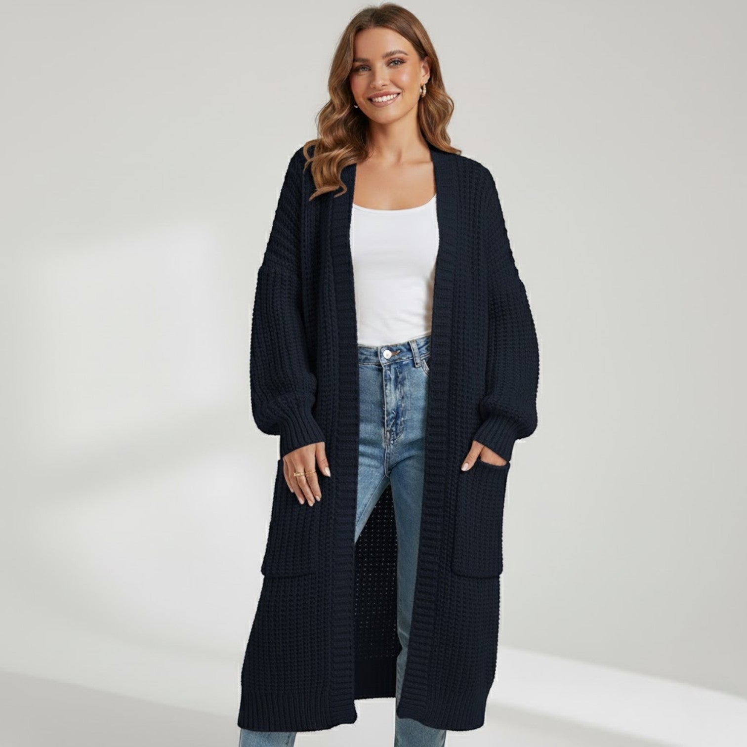 Riche | Manteau femme long en maille tricotée