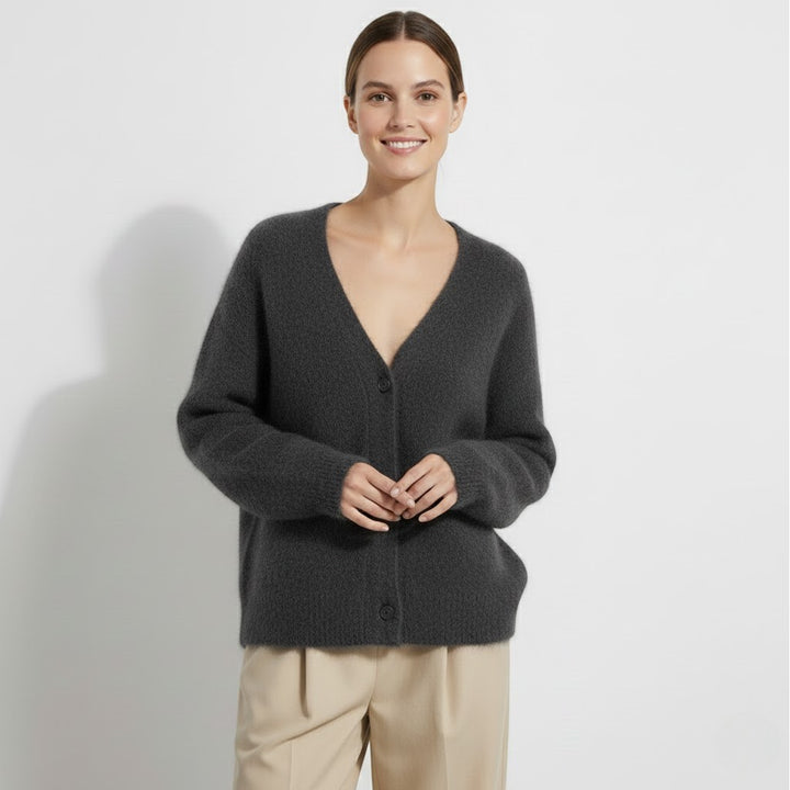 Cardigan femme en maille douce boutonnée – Col en V coupe ample
