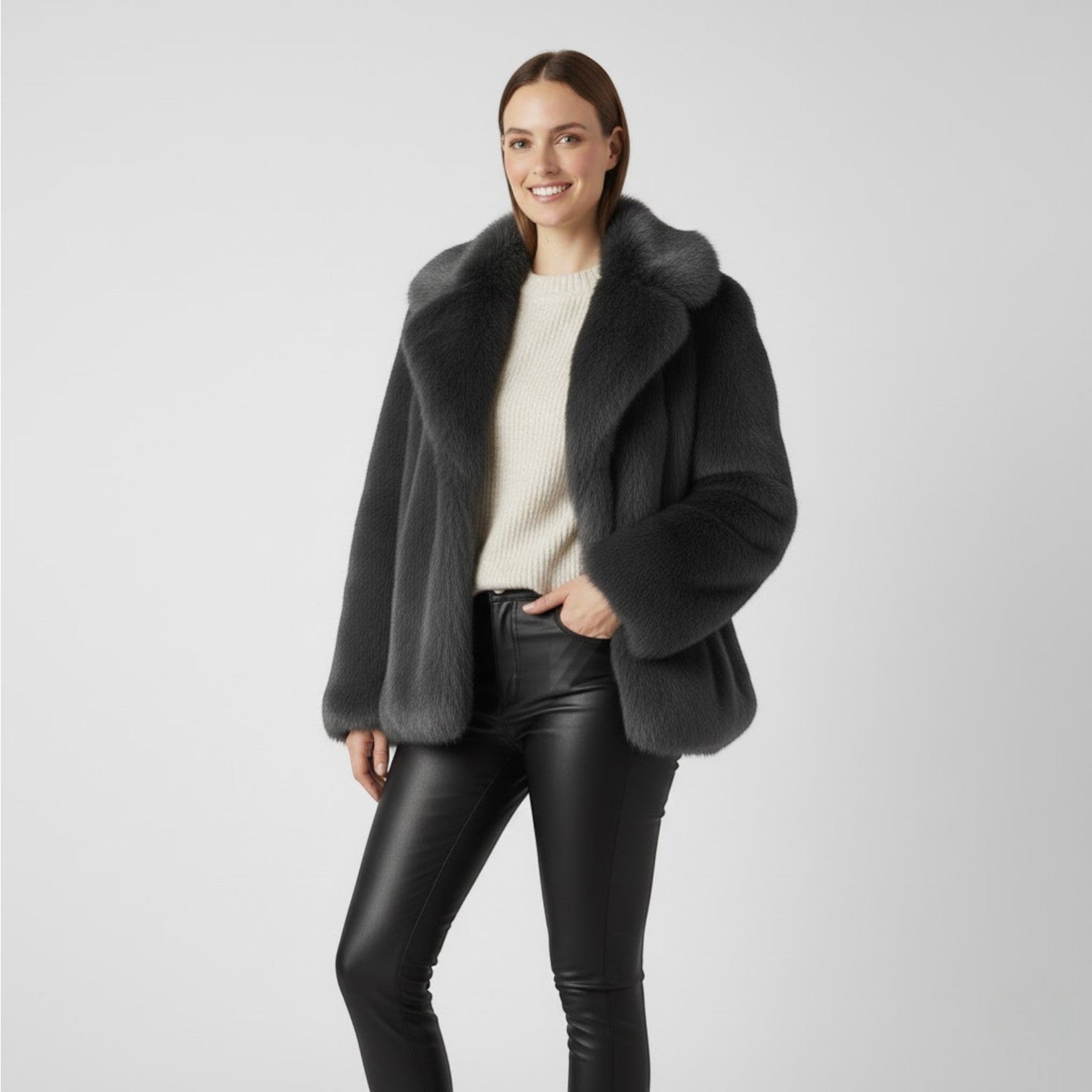 Riche | Manteau d’Hiver Femme en Chiffon, Laine et Fourrure