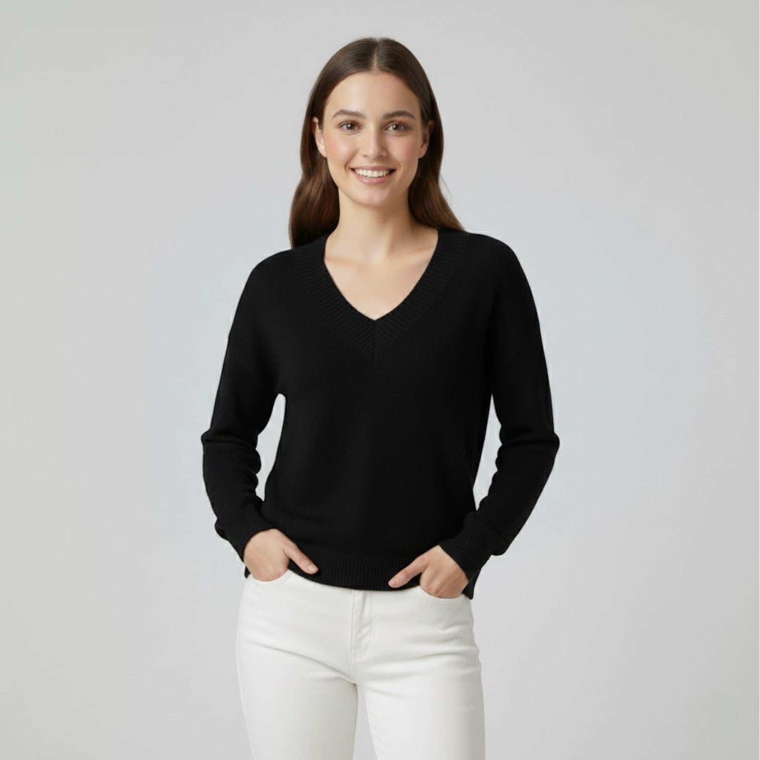 Riche | Pull femme en maille laine mélangée col V