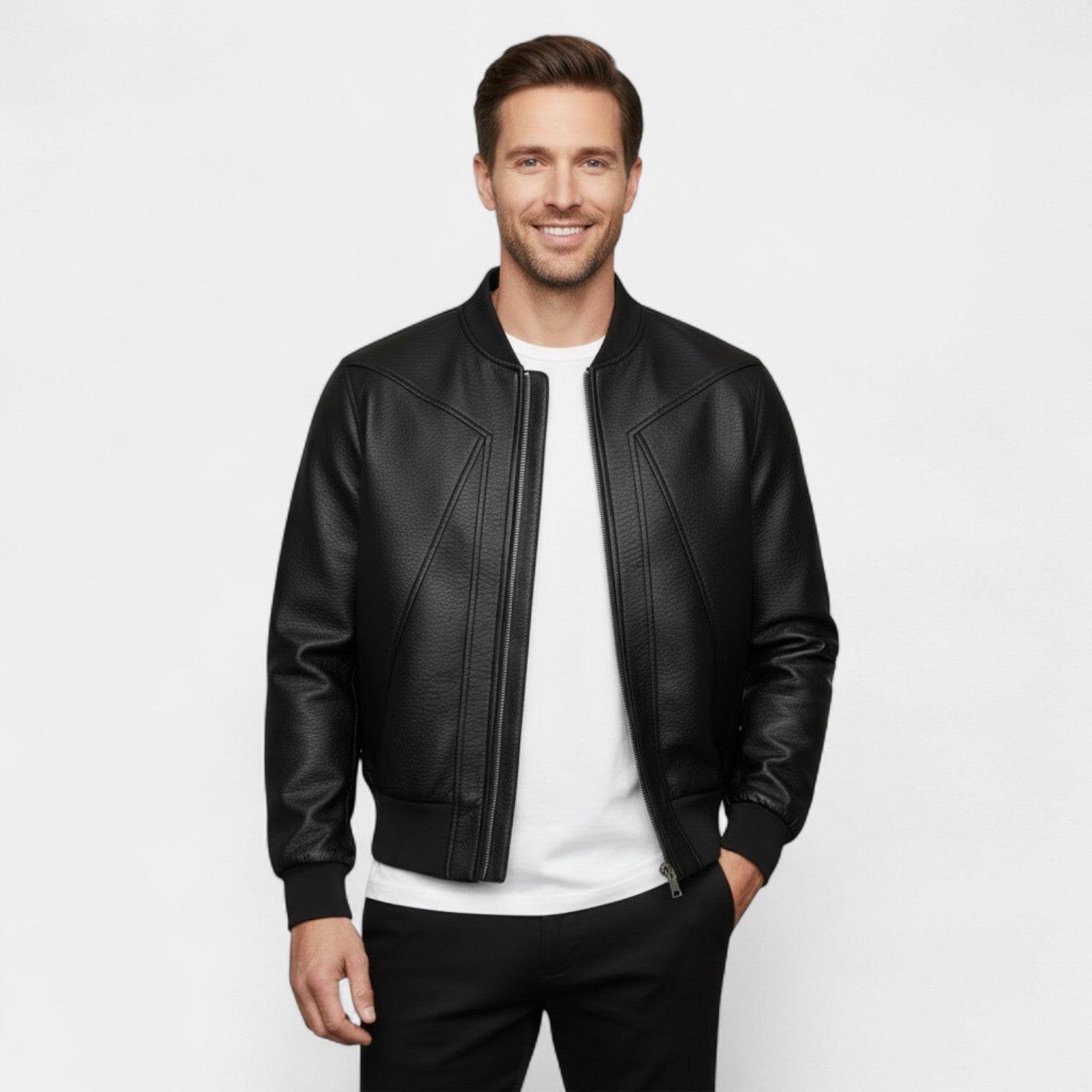 Riche | Veste Homme en Cuir Synthétique – Finition Texturée Litchi
