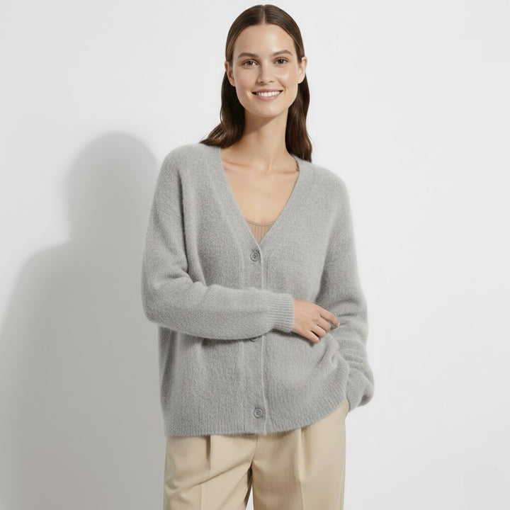 Cardigan femme en maille douce boutonnée – Col en V coupe ample