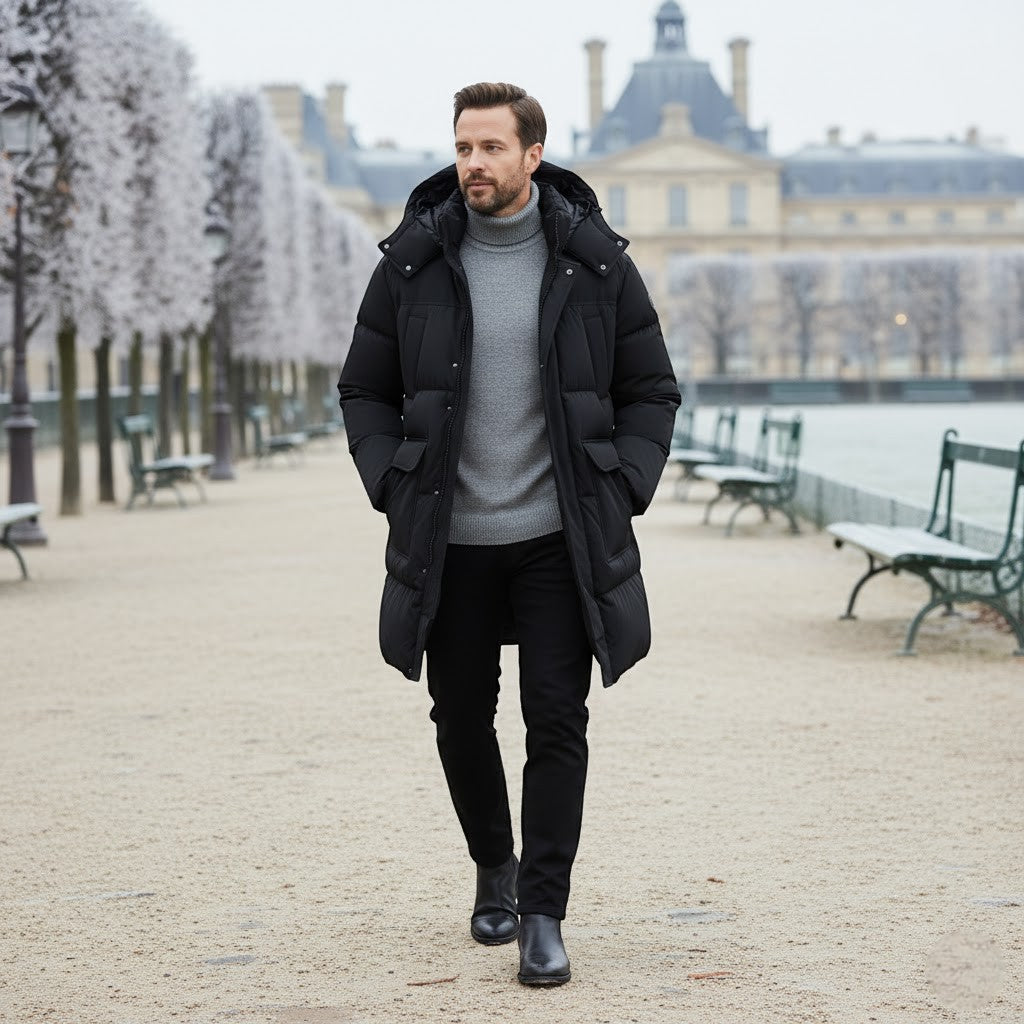 Riche | Manteau d’Hiver Homme – Long Imperméable à Capuche