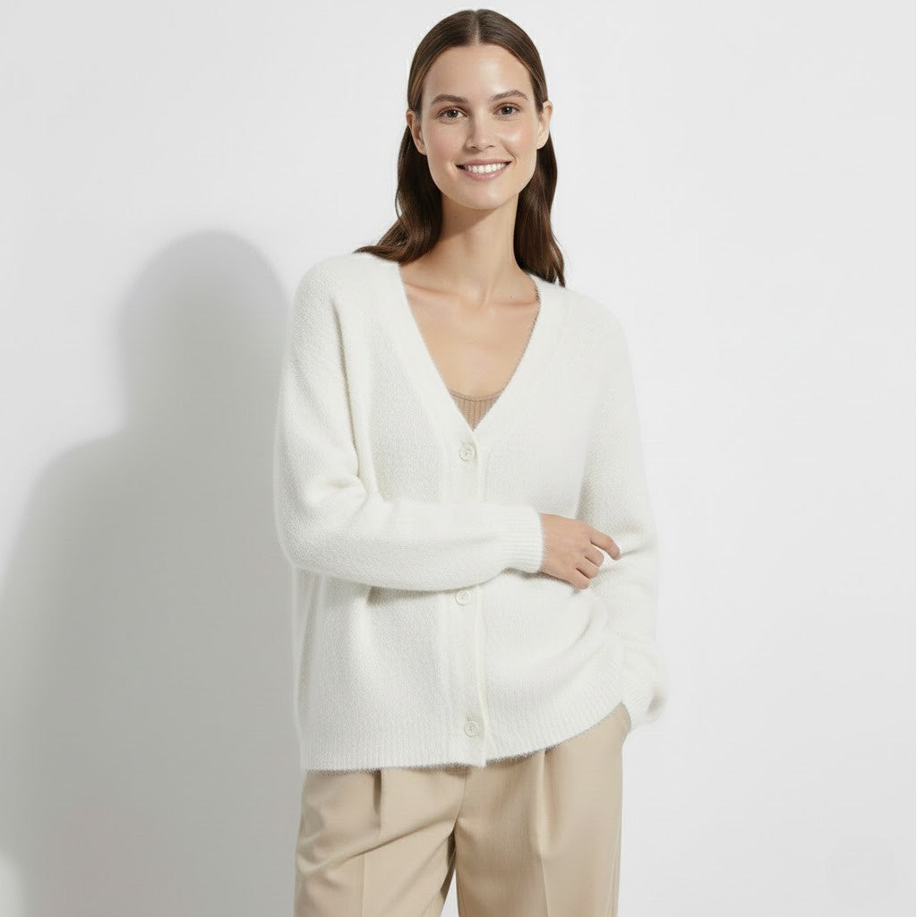 Cardigan femme en maille douce boutonnée – Col en V coupe ample