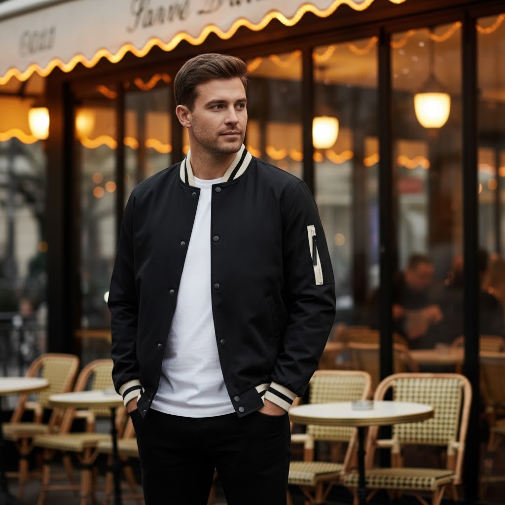 Riche | Blouson Homme – Bomber Col Semi-Montant en Tissu Technique