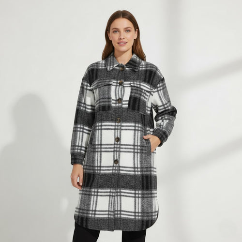 Riche | Manteau Femme Long en Coton et Laine à Carreaux