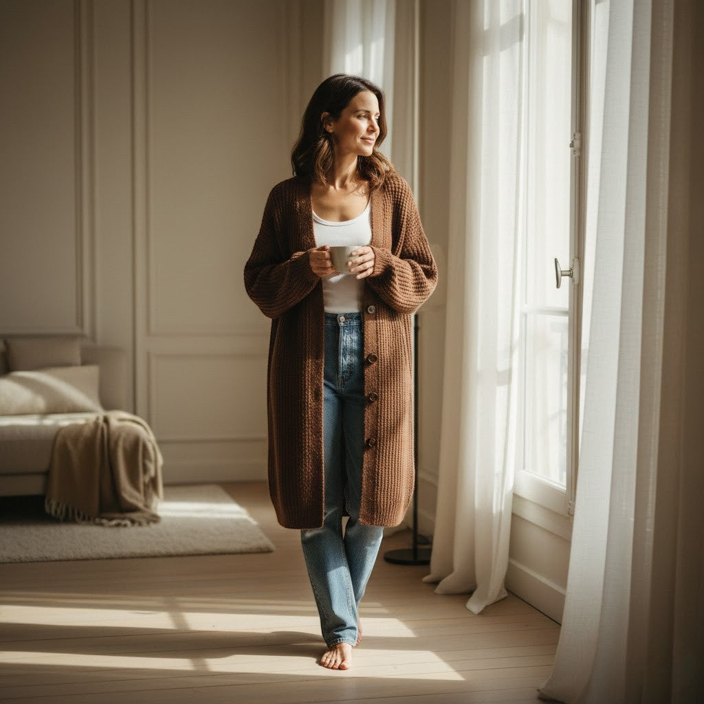 Riche | Manteau femme long en maille tricotée