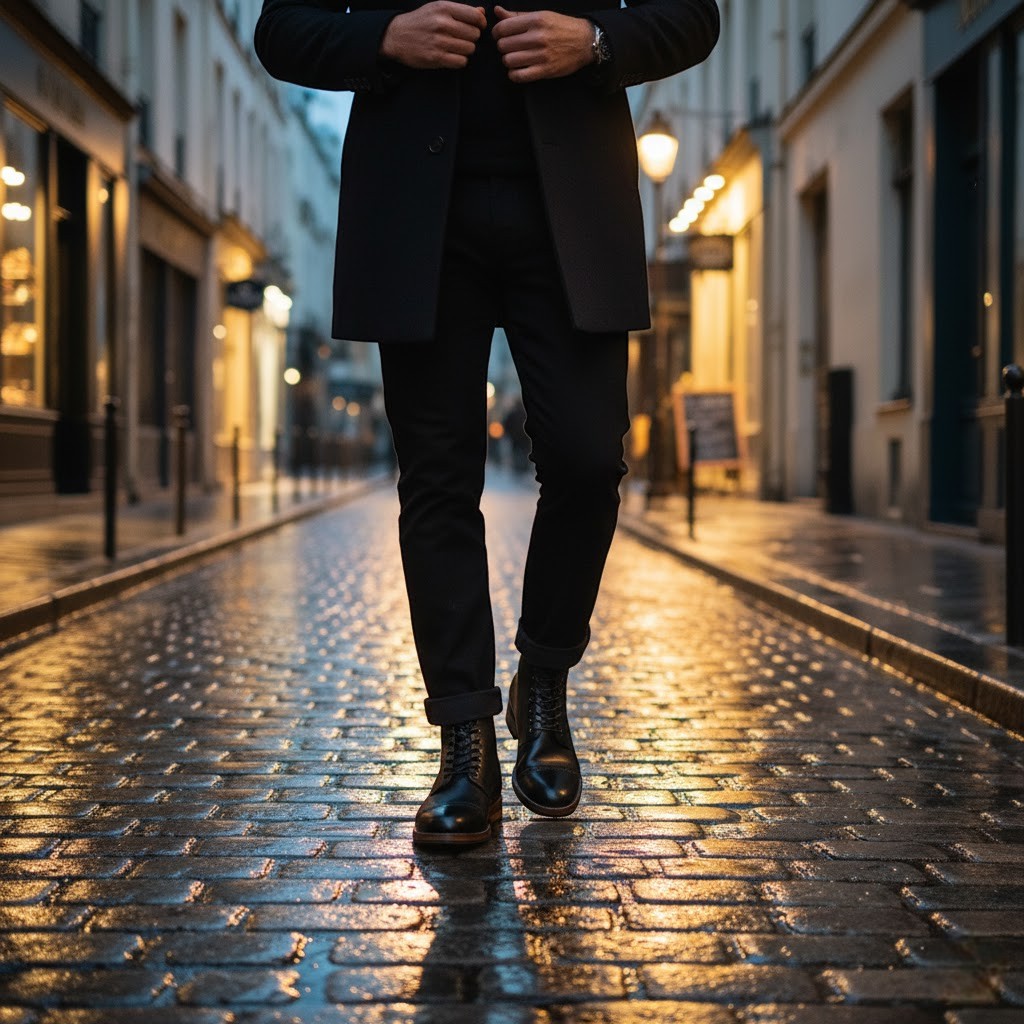 Herren-Lederstiefel mit Schnürung – halbhoch, runde Spitze, strukturierter Schnitt