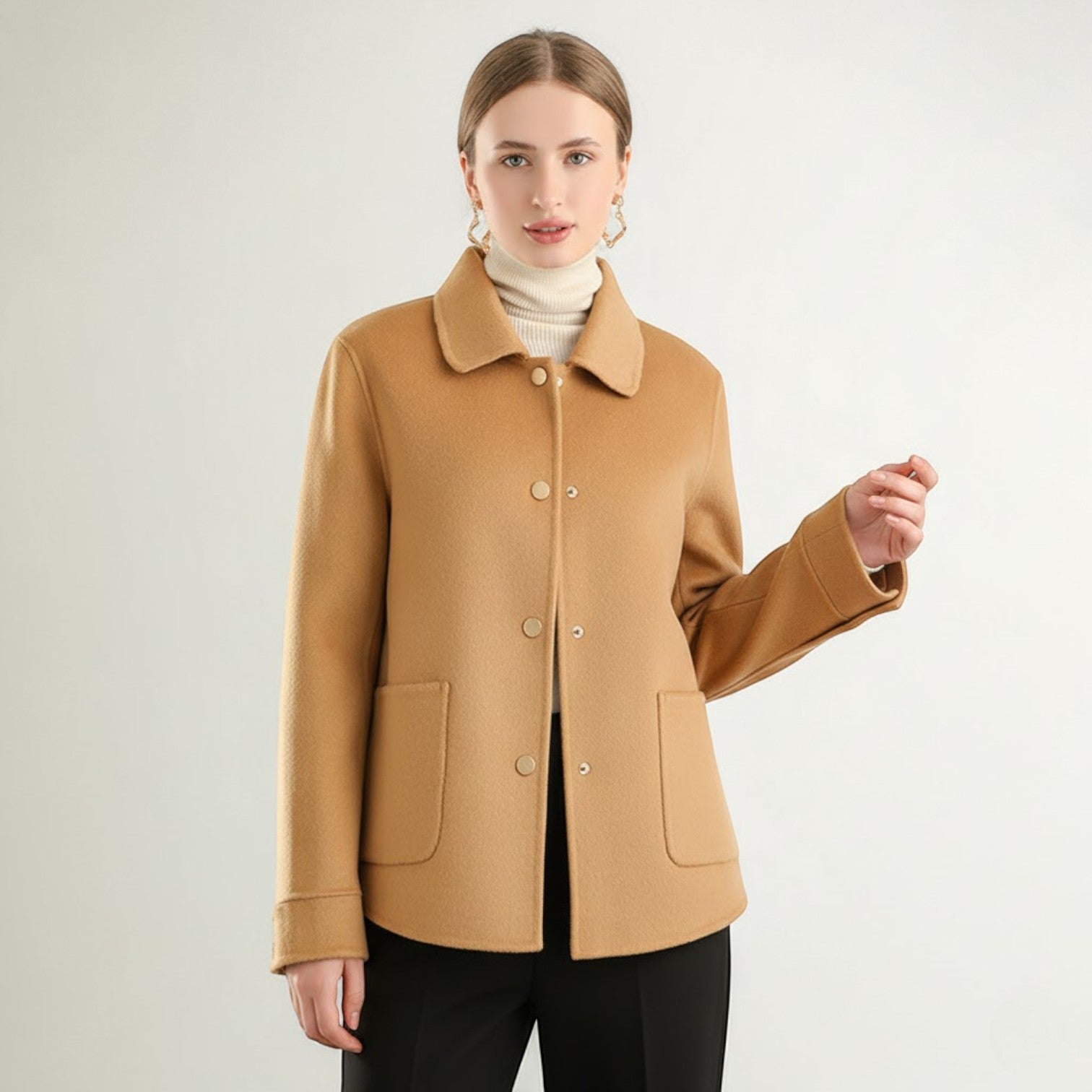 Riche | Manteau d’Hiver Femme en Laine à Col Polo