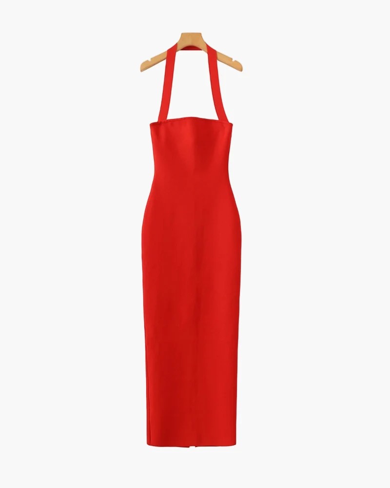 Maxikleid für Damen mit Neckholder-Ausschnitt aus Stretch-Strick – Eleganter Bodycon-Schnitt