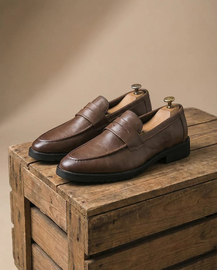 Mocassins homme en cuir lisse – Enfilage facile bout rond