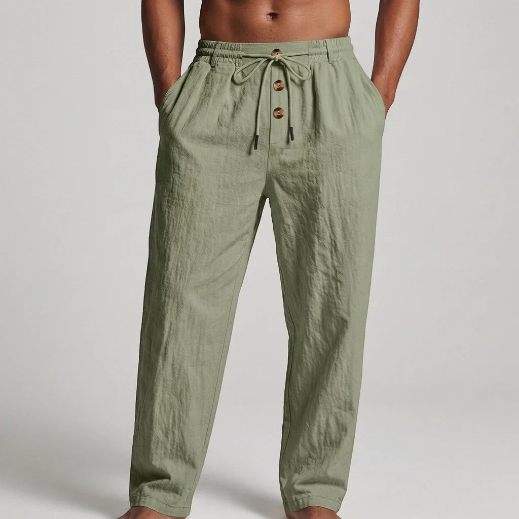 Linnedbukser til mænd med snøre – Afslappet pasform med lige ben