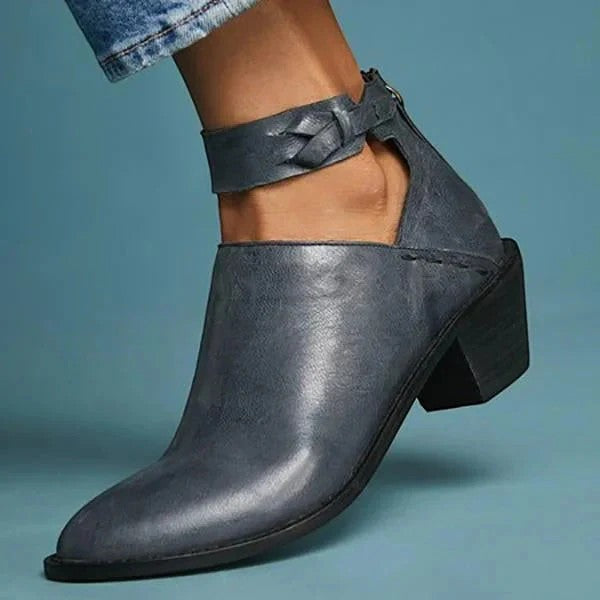 Bottines femme en cuir – Talon bloc fermeture zippée arrière