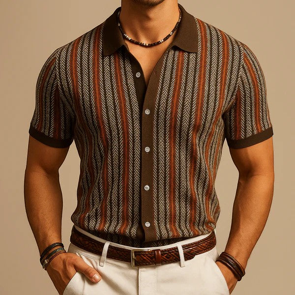 Polo homme en maille jacquard – Manches courtes coupe confortable