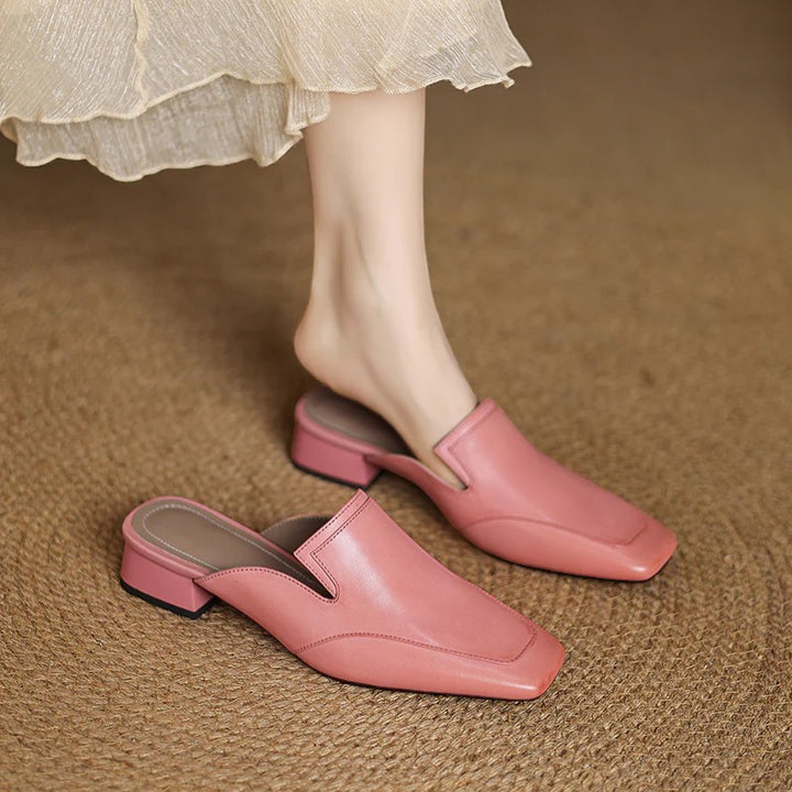 Women's Leather Heeled Mules – Chic Square Toe