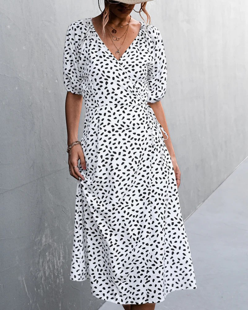 Robe Midi Femme Col V Coupe A – Jupe Fluide Fente Latérale | Drapé Léger Aérien