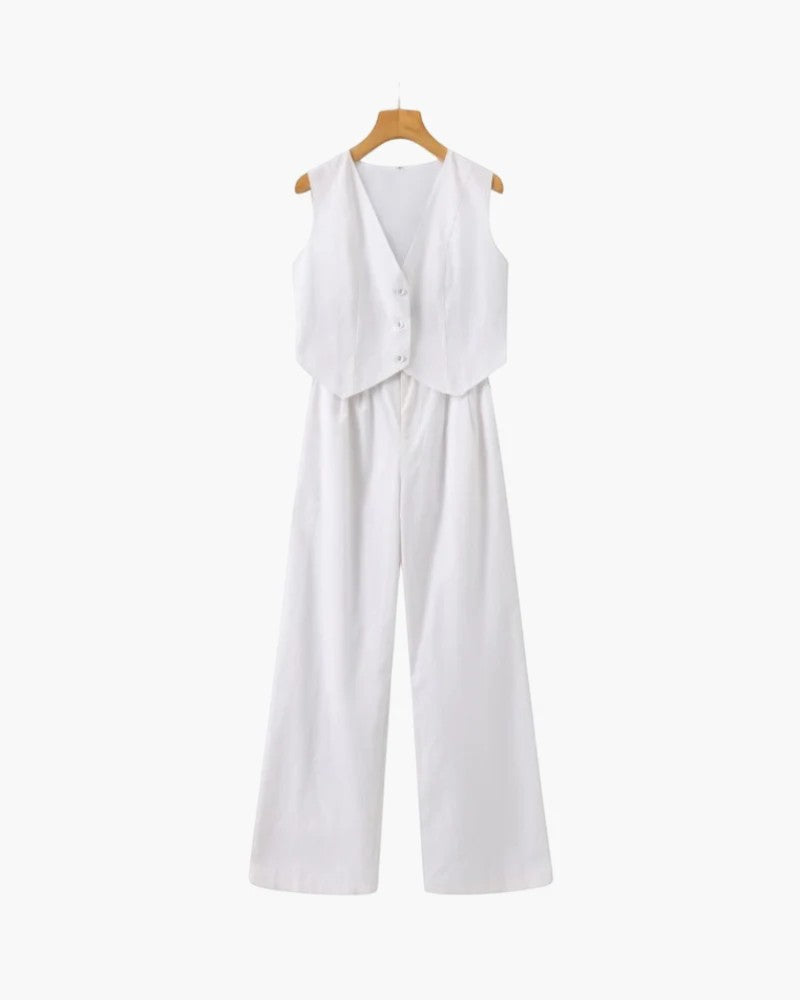 Women's cotton wide-leg pants and cardigan set – Structured fit