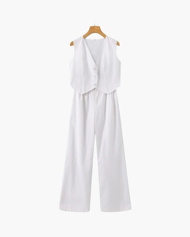 Women's cotton wide-leg pants and cardigan set – Structured fit