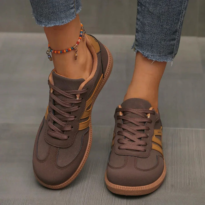 Women's casual leather lace-up sneakers – Low-top flat sole