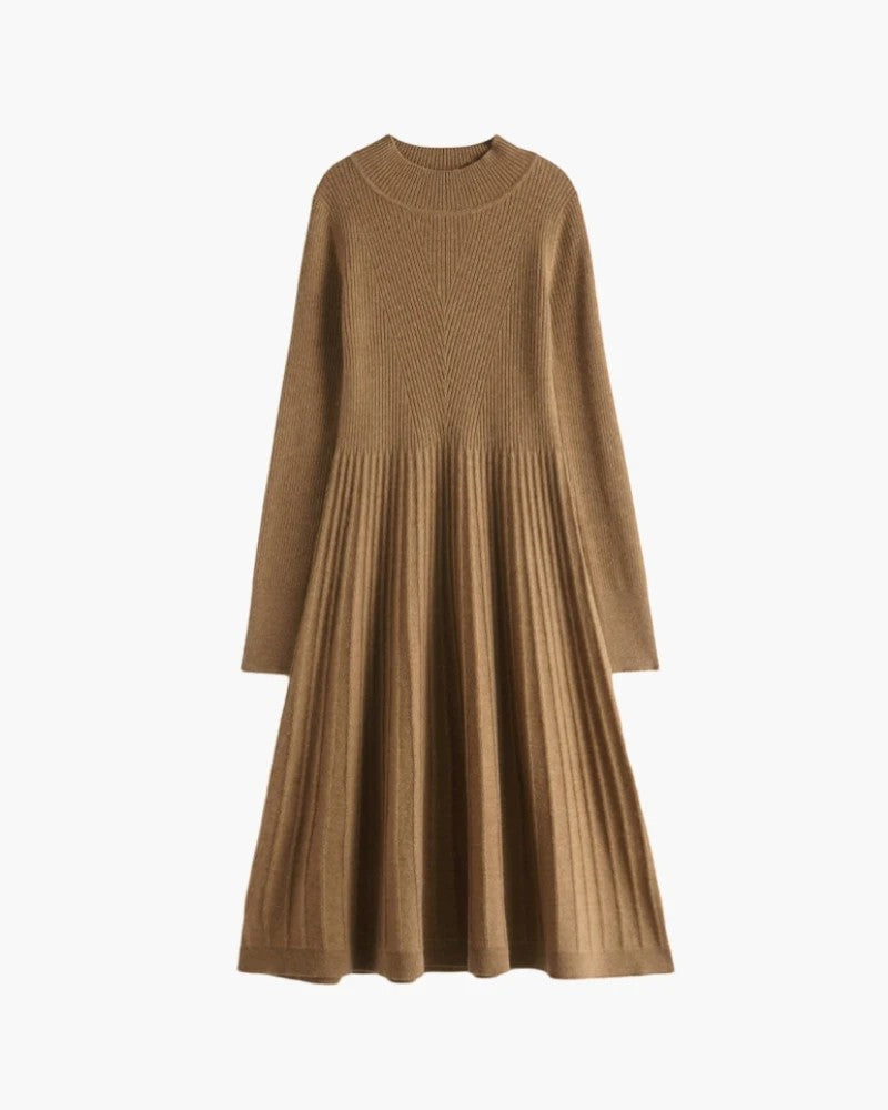 Women's cashmere knit midi dress – Long sleeves, relaxed fit