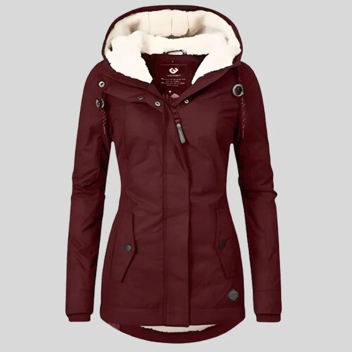 Manteau matelassé imperméable doublé polaire pour femme avec capuche – Coupe ample