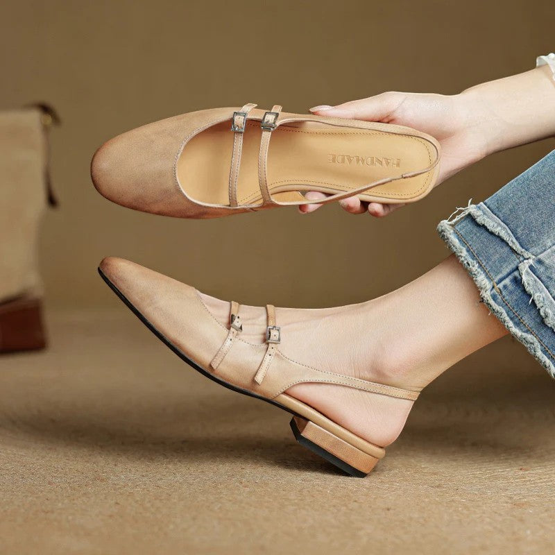 Flache Ledersandalen für Damen – Ein Riemen, Standard-Passform
