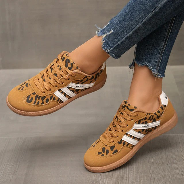 Women's casual leather lace-up sneakers – Low-top flat sole