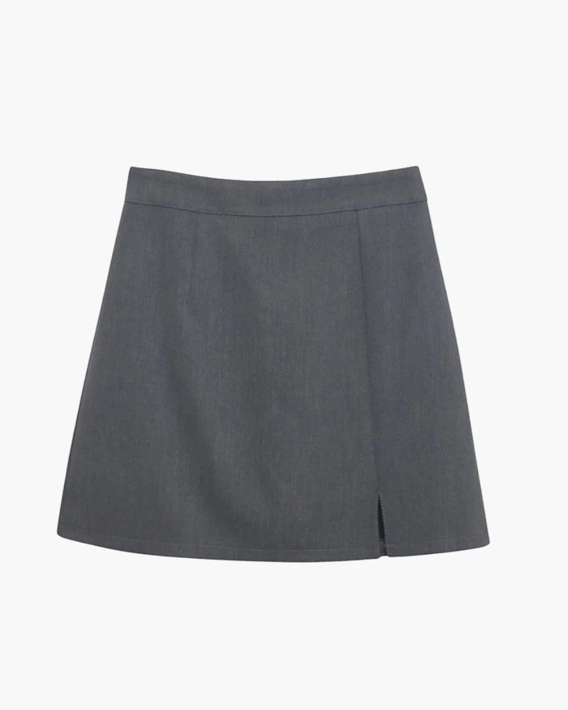 A-Linien-Minirock aus Stoff für Damen – Hohe Taille mit Schlitz